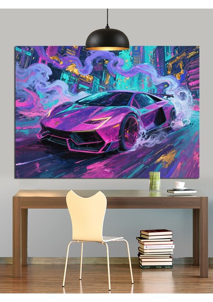 Renkli Neon Spor Araba Dekoratif Kanvas - Mdf Ahşap Tablo indirimleri