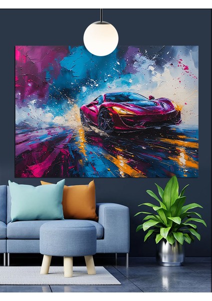 Renk Patlamalı Spor Araba Dekoratif Kanvas - Mdf Ahşap Tablo modelleri