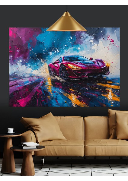 Renk Patlamalı Spor Araba Dekoratif Kanvas - Mdf Ahşap Tablo fırsatları