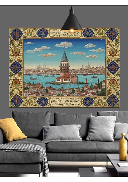 Osmanlı Desenli Kız Kulesi Dekoratif Kanvas - Mdf Ahşap Tablo