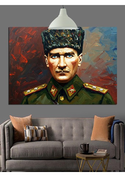 Asker Üniformalı Atatürk Dekoratif Kanvas - Mdf Ahşap Tablo