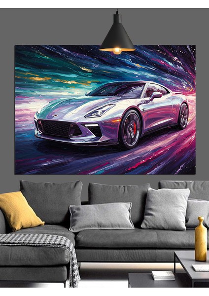 Renkli Işıkta Spor Araba Dekoratif Kanvas - Mdf Ahşap Tablo modelleri