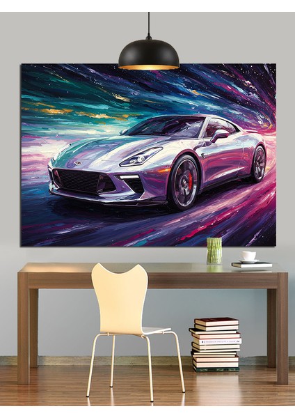 Renkli Işıkta Spor Araba Dekoratif Kanvas - Mdf Ahşap Tablo indirimleri