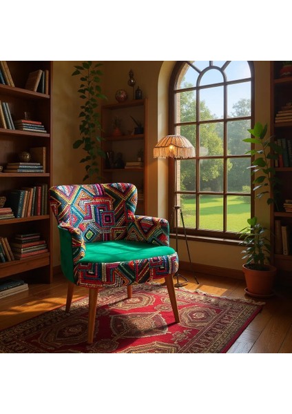 roma Berjer Modern Tekli Koltuk - Dijital Baskı Renkli Kumaş - Ahşap Demonte Ayak - Yeşil fiyatları