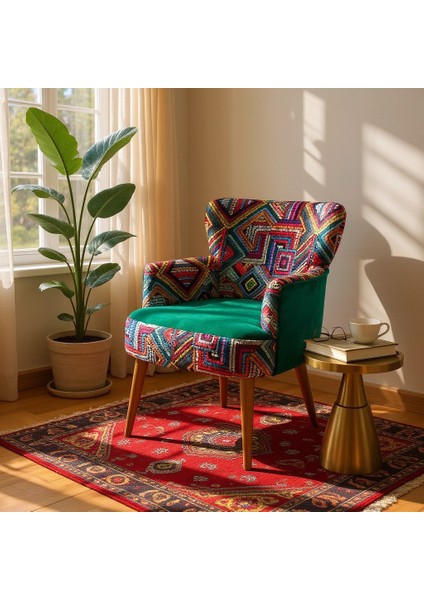 roma Berjer Modern Tekli Koltuk - Dijital Baskı Renkli Kumaş - Ahşap Demonte Ayak - Yeşil modelleri
