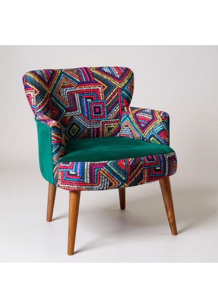 roma Berjer Modern Tekli Koltuk - Dijital Baskı Renkli Kumaş - Ahşap Demonte Ayak - Yeşil indirimleri
