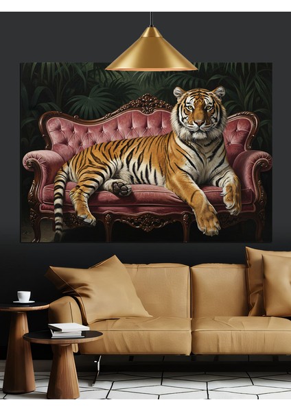 Koltukta Yatan Kaplan Dekoratif Kanvas - Mdf Ahşap Tablo fiyatları