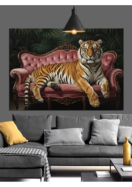 Koltukta Yatan Kaplan Dekoratif Kanvas - Mdf Ahşap Tablo modelleri