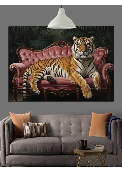 Koltukta Yatan Kaplan Dekoratif Kanvas - Mdf Ahşap Tablo fırsatları