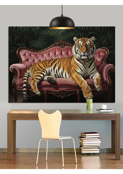Koltukta Yatan Kaplan Dekoratif Kanvas - Mdf Ahşap Tablo indirimleri