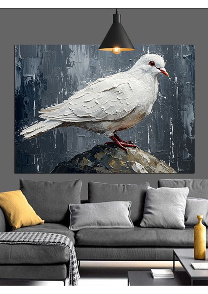 Beyaz Güvercin Çizimi Dekoratif Kanvas - Mdf Ahşap Tablo