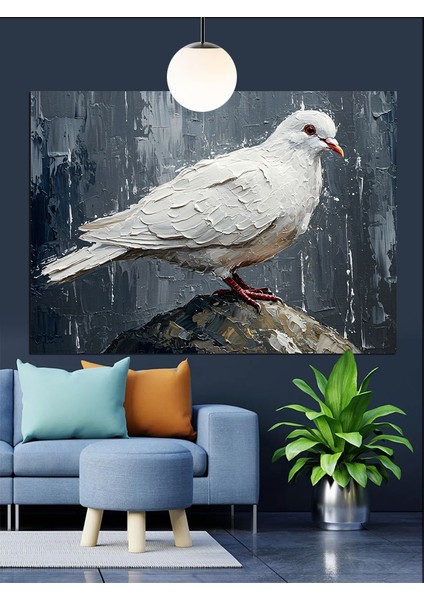 Beyaz Güvercin Çizimi Dekoratif Kanvas - Mdf Ahşap Tablo fırsatları