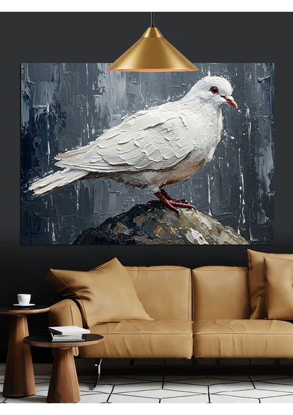 Beyaz Güvercin Çizimi Dekoratif Kanvas - Mdf Ahşap Tablo indirimleri