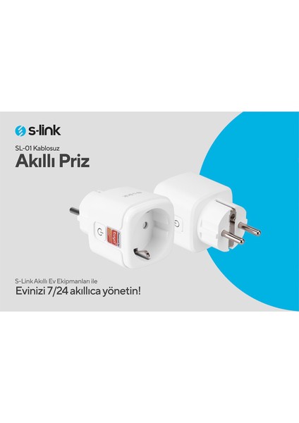 SL-01 Akıllı Priz 16A Beyaz Wi-Fi Tuya Uyumlu,Çocuk Korumalı,Uzaktan Kontrollü