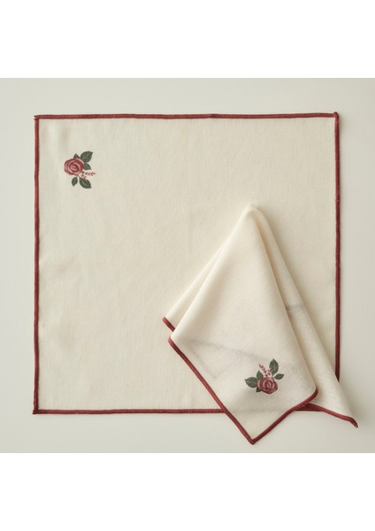 Rose Baskılı Peçete Krem (40X40 Cm)