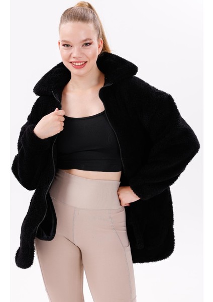 Kadın Peluş Rüzgar Geçirmez Welsoft Çift Kışlık Mont Kaban