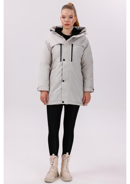 Kadın Polarlı Kürklü Su ve Rüzgar Geçirmez Kapüşonlu Kışlık Mont & Kaban & Parka