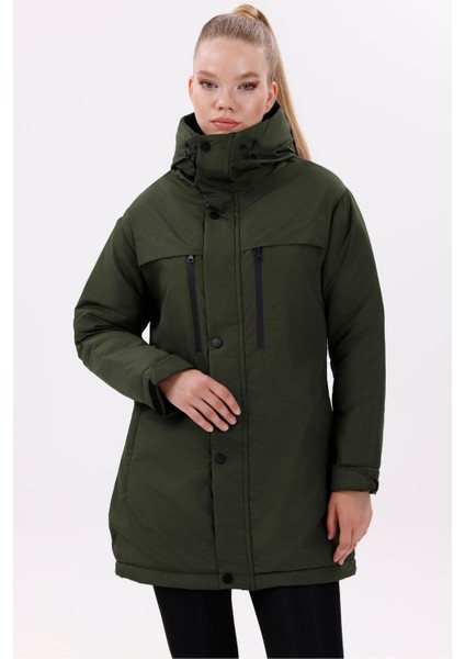 Kadın Polarlı Kürklü Su ve Rüzgar Geçirmez Kapüşonlu Kışlık Mont & Kaban & Parka