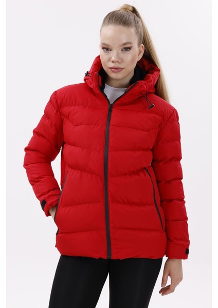 Kadın Kapüşonlu Polarlı Kürklü Su Geçirmez Rüzgara Dayanıklı Şişme Mont Kaban Parka