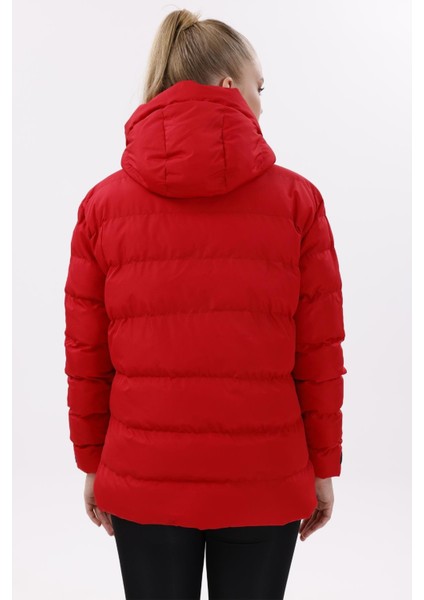 Kadın Kapüşonlu Polarlı Kürklü Su Geçirmez Rüzgara Dayanıklı Şişme Mont Kaban Parka