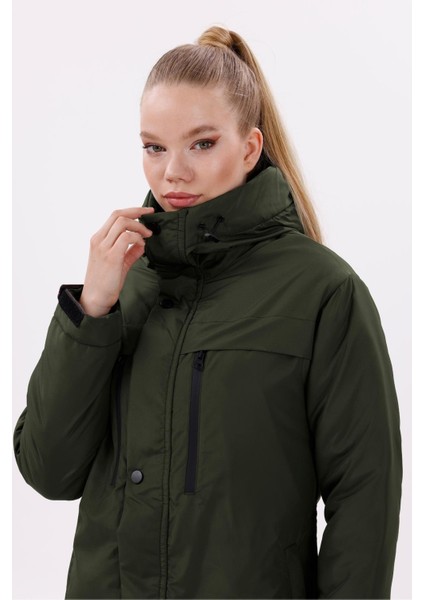 Kadın Polarlı Kürklü Su ve Rüzgar Geçirmez Kapüşonlu Kışlık Mont & Kaban & Parka