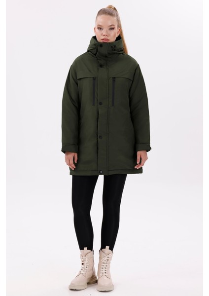 Kadın Polarlı Kürklü Su ve Rüzgar Geçirmez Kapüşonlu Kışlık Mont & Kaban & Parka