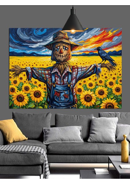 Korkuluk ve Ayçiçekleri Dekoratif Kanvas - Mdf Ahşap Tablo
