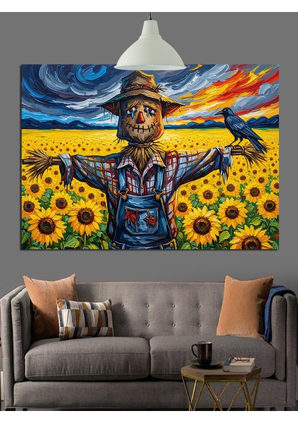 Korkuluk ve Ayçiçekleri Dekoratif Kanvas - Mdf Ahşap Tablo fiyatları