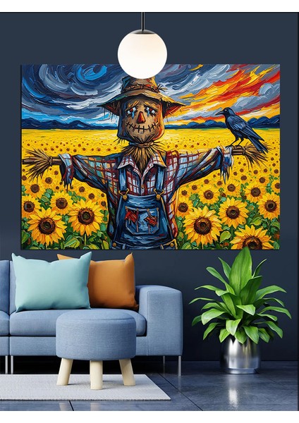 Korkuluk ve Ayçiçekleri Dekoratif Kanvas - Mdf Ahşap Tablo fırsatları