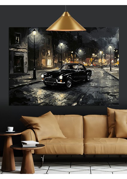 Islak Asfaltta Siyah Araba Dekoratif Kanvas - Mdf Ahşap Tablo fiyatları