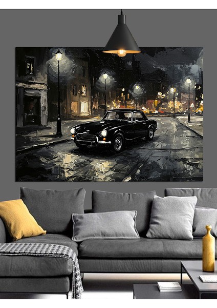 Islak Asfaltta Siyah Araba Dekoratif Kanvas - Mdf Ahşap Tablo modelleri