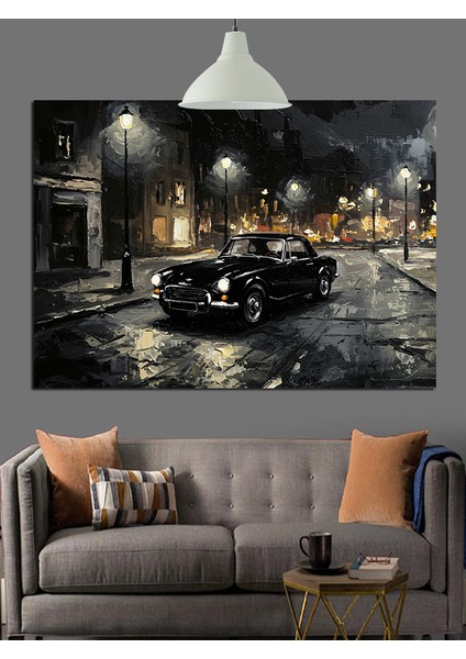 Islak Asfaltta Siyah Araba Dekoratif Kanvas - Mdf Ahşap Tablo fırsatları