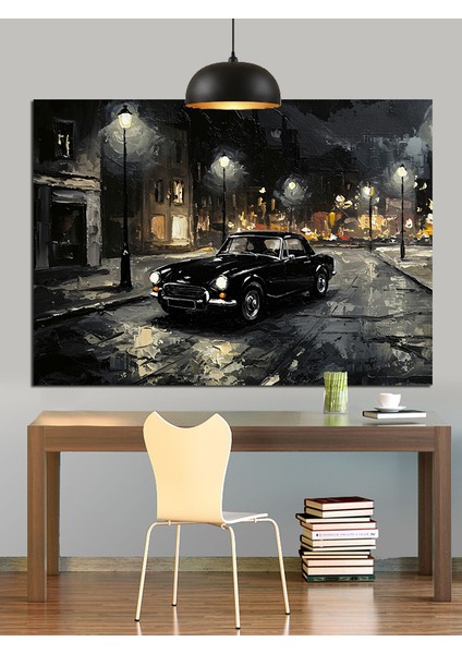 Islak Asfaltta Siyah Araba Dekoratif Kanvas - Mdf Ahşap Tablo indirimleri