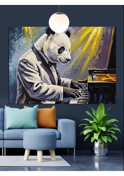 Piyano Çalan Panda Dekoratif Kanvas - Mdf Ahşap Tablo