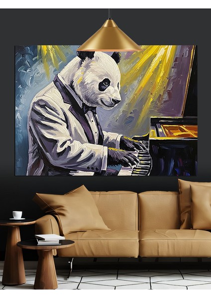 Piyano Çalan Panda Dekoratif Kanvas - Mdf Ahşap Tablo fiyatları