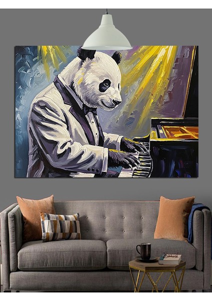 Piyano Çalan Panda Dekoratif Kanvas - Mdf Ahşap Tablo fırsatları