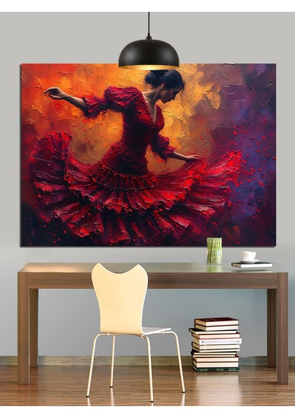 Kırmızı Flamenco Dans Dekoratif Kanvas - Mdf Ahşap Tablo