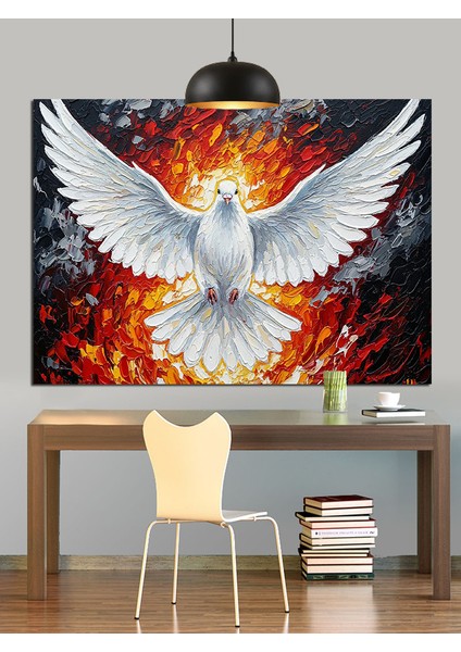 Alevli Fon Üzerinde Beyaz Güvercin Dekoratif Kanvas - Mdf Ahşap Tablo modelleri