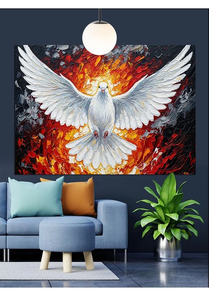 Alevli Fon Üzerinde Beyaz Güvercin Dekoratif Kanvas - Mdf Ahşap Tablo fırsatları