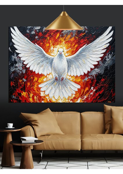 Alevli Fon Üzerinde Beyaz Güvercin Dekoratif Kanvas - Mdf Ahşap Tablo indirimleri