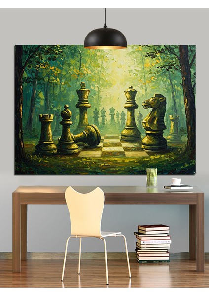 Orman Satranç Tahtası Dekoratif Kanvas - Mdf Ahşap Tablo