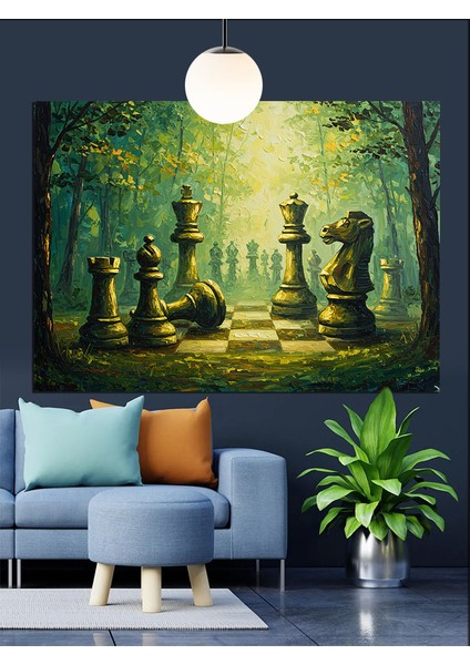 Orman Satranç Tahtası Dekoratif Kanvas - Mdf Ahşap Tablo fiyatları