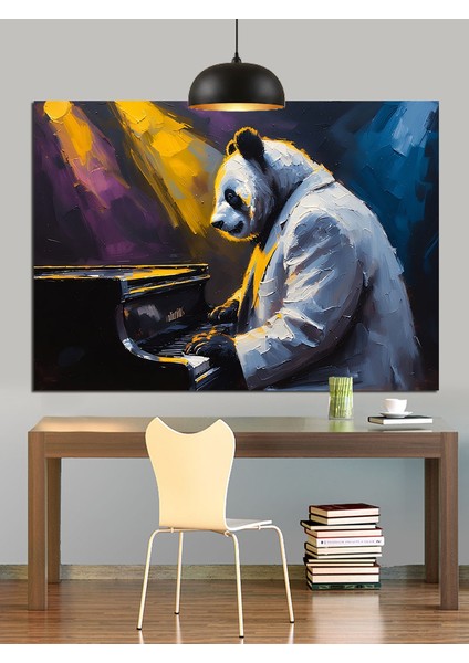 Piyano Çalan Panda Dekoratif Kanvas - Mdf Ahşap Tablo