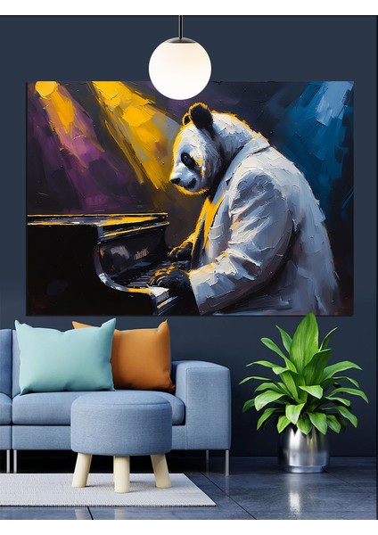 Piyano Çalan Panda Dekoratif Kanvas - Mdf Ahşap Tablo fiyatları
