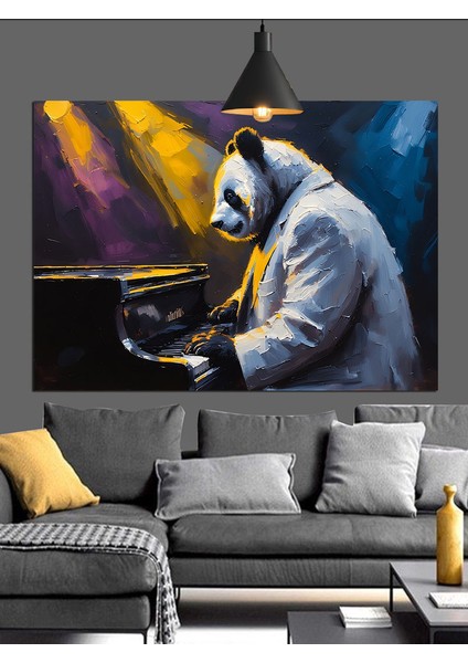 Piyano Çalan Panda Dekoratif Kanvas - Mdf Ahşap Tablo fırsatları