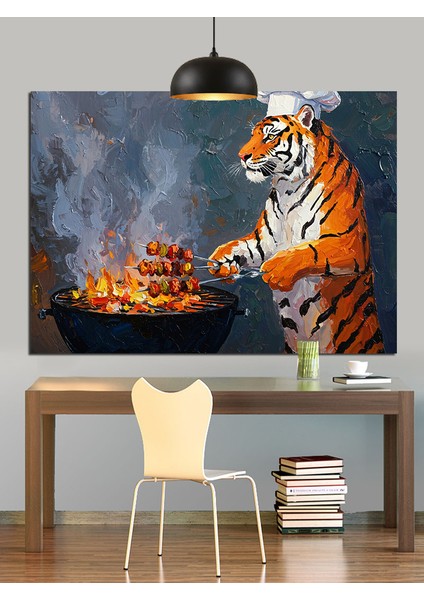 Mangal Yapan Kaplan Figürü Dekoratif Kanvas - Mdf Ahşap Tablo fiyatları