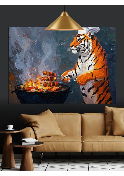 Mangal Yapan Kaplan Figürü Dekoratif Kanvas - Mdf Ahşap Tablo fırsatları