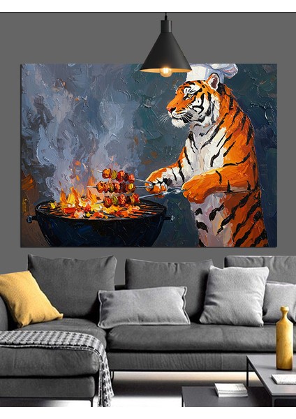 Mangal Yapan Kaplan Figürü Dekoratif Kanvas - Mdf Ahşap Tablo indirimleri