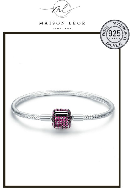 Kırmızı Taşlı Klipsli Silindir Bileklik Charm Taşıyıcı