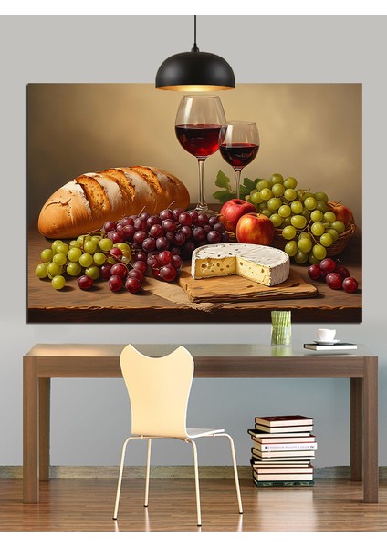 Şarap ve Meyve Sofrası Dekoratif Kanvas - Mdf Ahşap Tablo
